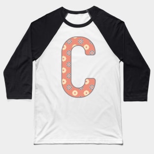 MONOGRAM LETTER C PINK FLORAL TYPOGRAPHY DESIGN Baseball T-Shirt